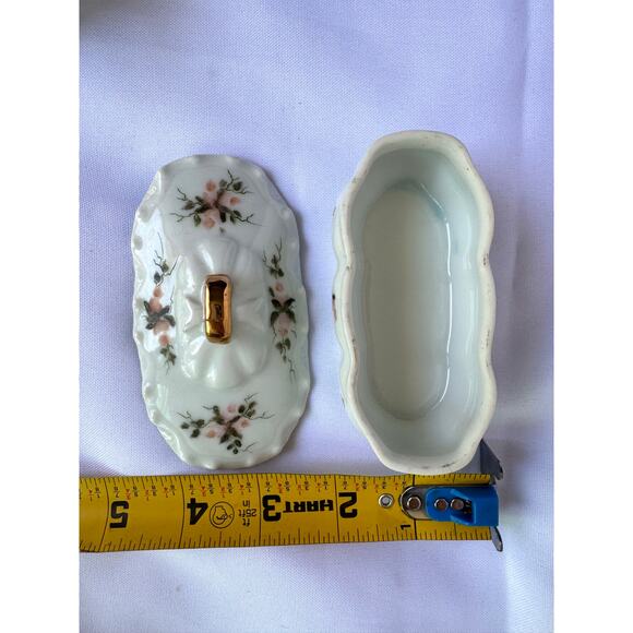 Vintage Floral Porcelain/Ceramic Trinket Box & Vase Hand Painted Set 3" - Picture 8 of 9